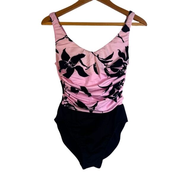MiracleSuit One Piece Estilo Tummy Control Swimsuit Pink Black Size 8 Underwire - Picture 1 of 12